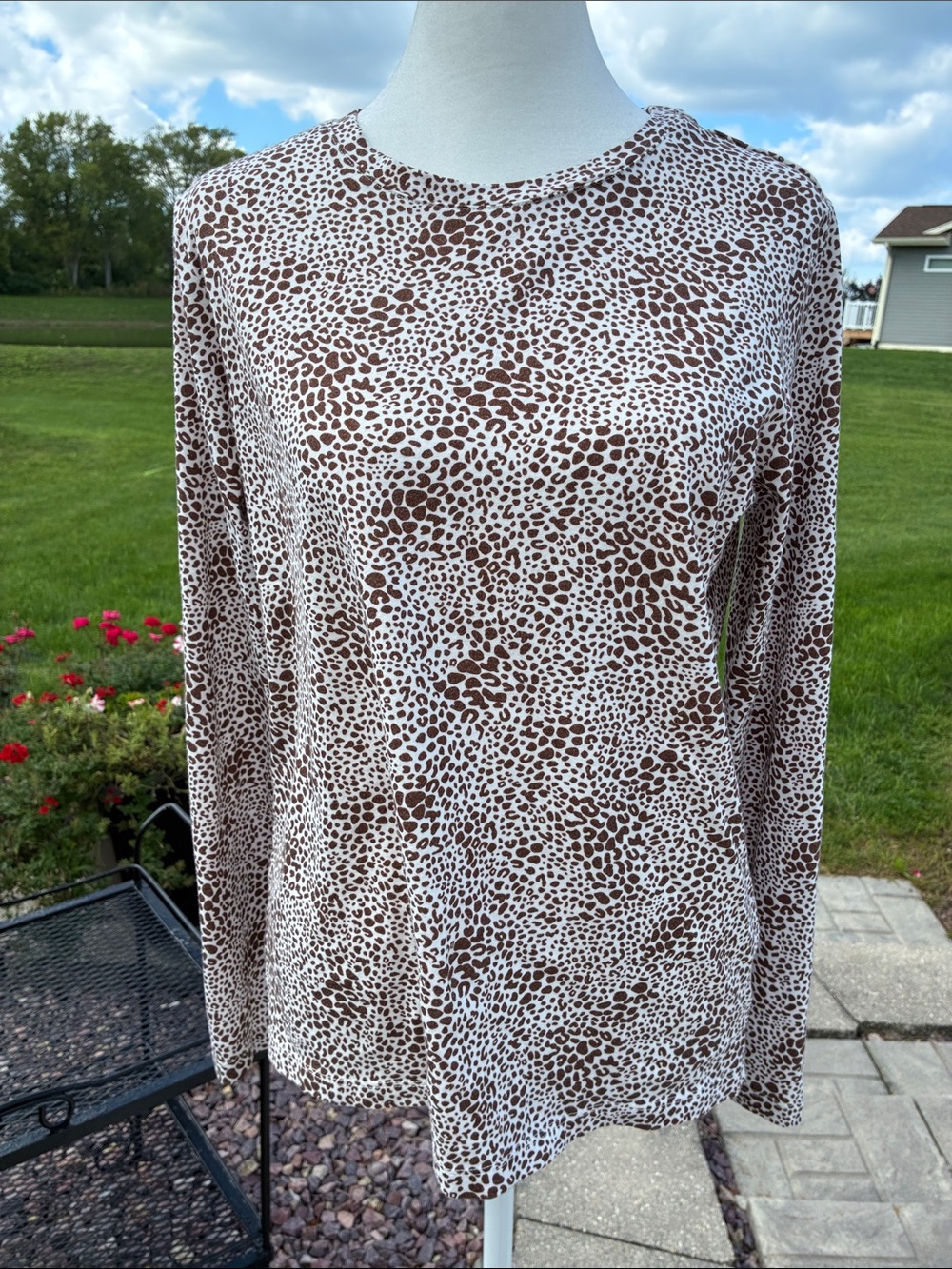 Lands’ End Cotton Brown Leopard Print Long Sleeve Top S